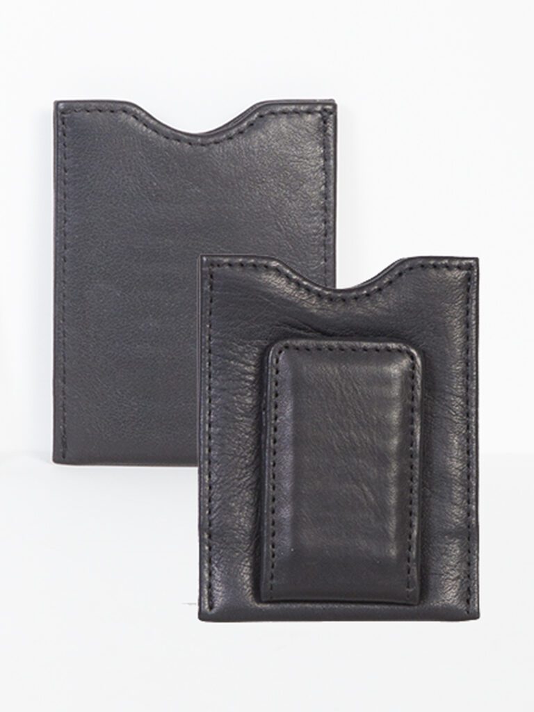 Two Scully Black Italian leather magnetic money clips on a white surface.