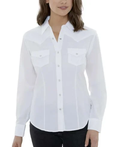 Women's white pearl snap western shirt