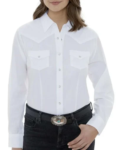 Women's white pearl snap western shirt