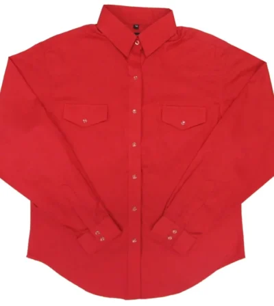 <div class="qsc-html-content"> Red Longsleeve western shirt for the ladies. <ul style="list-style: square inside none;"> <li>Pearl snaps</li> <li>Western yoke</li> <li>65% Poly, 35% Cotton</li> <li>Matching western shirts</li> <li>SIZES: SM to 2XL</li> </ul>   </div> •