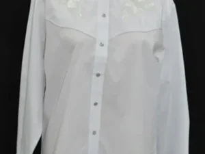 Women's Rose Embroidered Pearl Snap White Western Shirt