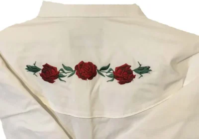 women's red rose embroidered western shirt