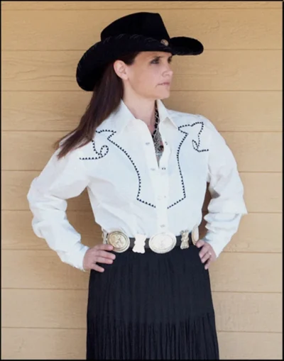 Chain Embroidered Womens Retro white Western Shirt