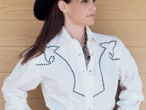 Chain Embroidered Womens Retro White Western Shirt