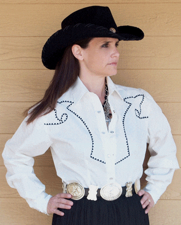 Chain Embroidered Womens Retro White Western Shirt