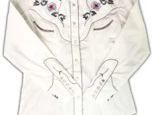 Womens Pearl Snap Western Shirt with embroidered flowers.