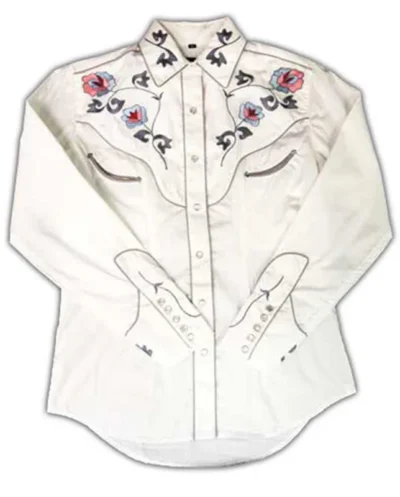 Womens Pearl Snap Western Shirt with embroidered flowers.