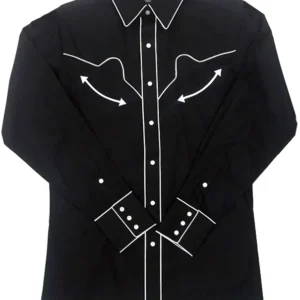 Women's Black Western Shirt - White Retro Piped - Pearl Snaps