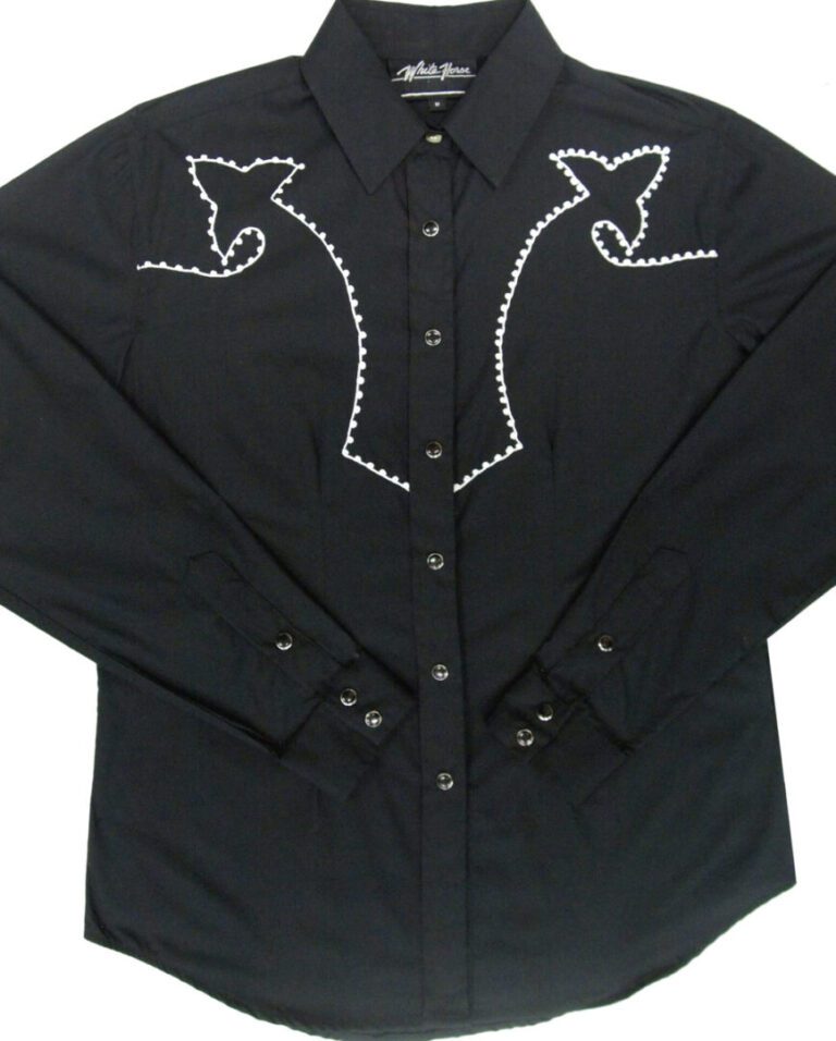 Chain Embroidered Womens Retro Black Western Shirt