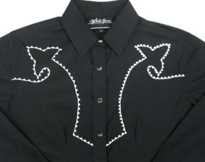 Chain Embroidered Womens Retro Black Western Shirt