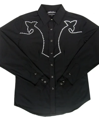 Chain Embroidered Womens Retro Black Western Shirt