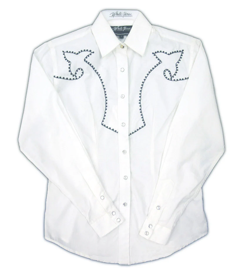 Chain Embroidered Womens Retro white Western Shirt
