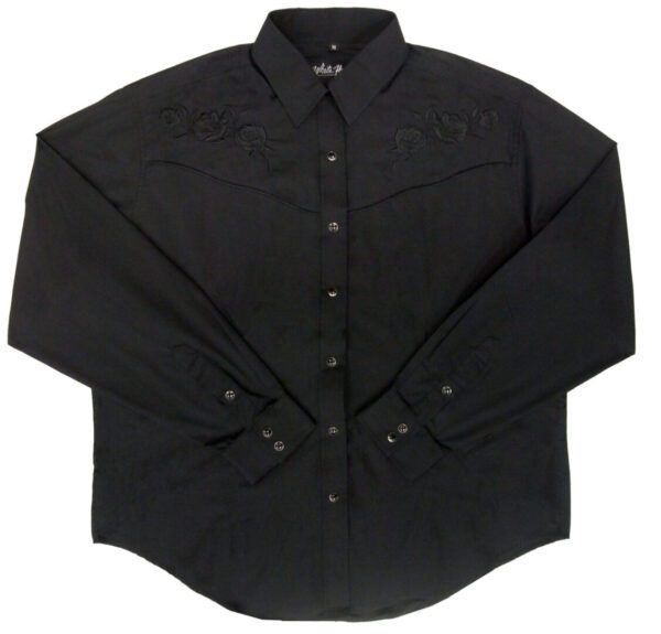 A ladies' black rose black western shirt with embroidered details by White Horse.