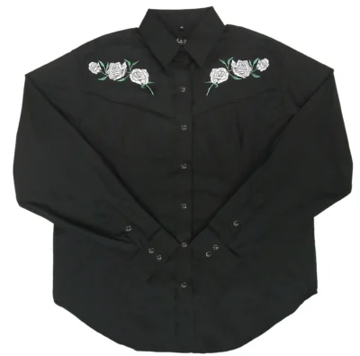 Womens White Rose Black western Shirt