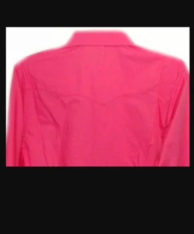 Ladies long sleeve Hot Pink western shirt. <ul style="list-style: square inside none;"> <li>SILVER embroidered rowells</li> <li>Rhinestones accents</li> •