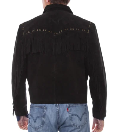 men's black suede fringe western jacket