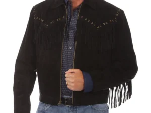 men's black suede fringe western jacket