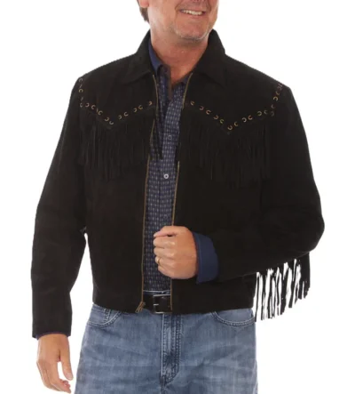 men's black suede fringe western jacket