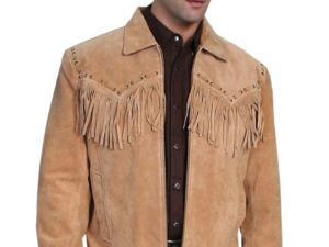 Jerry Mens Scully Whip Stitch Fringe Bourbon Suede Jacket