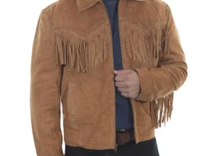 men's brown suede fringe western jacket