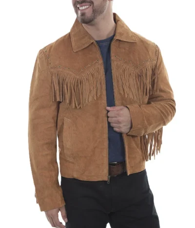 men's brown suede fringe western jacket