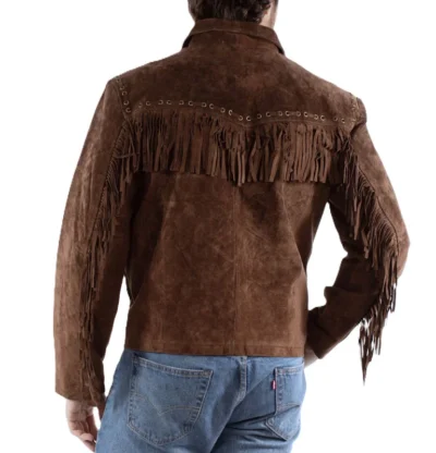 men's brown suede fringe western jacket