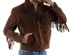 men's brown suede fringe western jacket