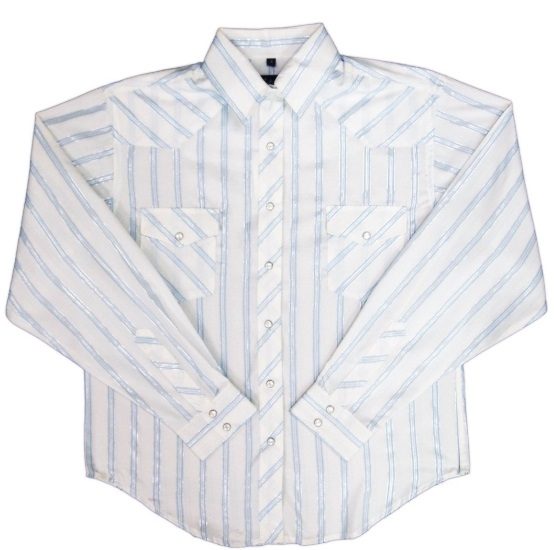 Womens Blue Striped Pearl Snap Silver Lurex Shirt Image