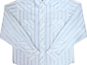 women's light blue striped pearl snap silver lurex western shirt.