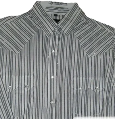 women's black striped pearl snap silver lurex western shirt.