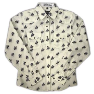 Women's horse print pearl snap western shirt