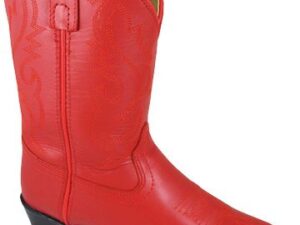 A pair of Size 6 Toddler Red Leather Cowboy Boots on a white background.