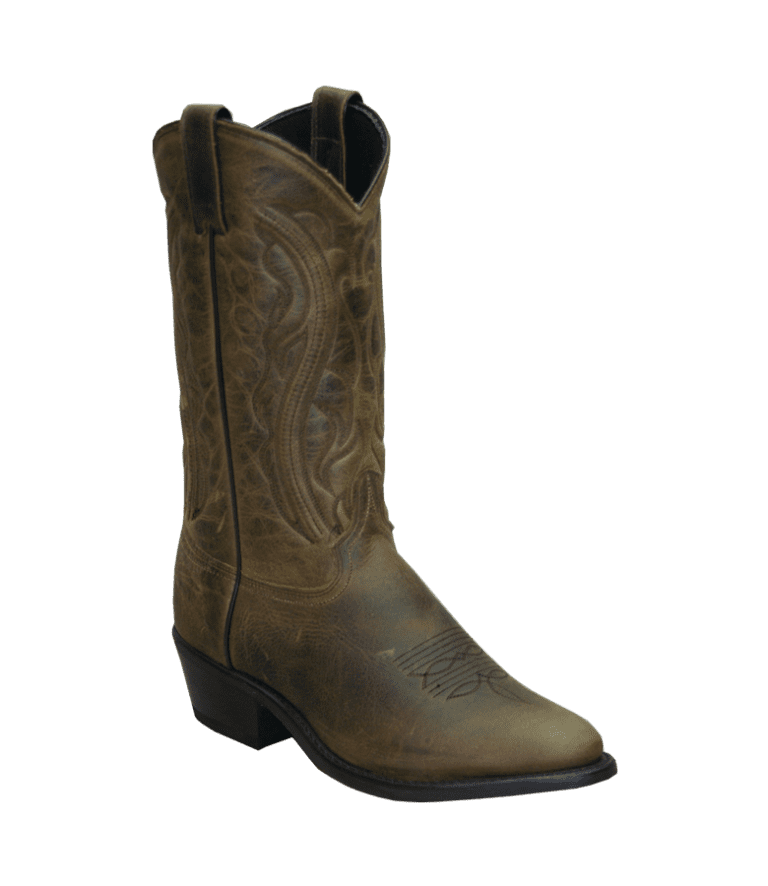 A USA MADE Mens Olive Brown cowboy boot on a white background.