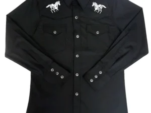 Kids Horse Embroidered Black Western Shirt