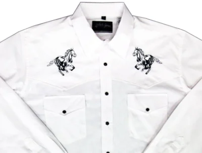 Kids Horse Embroidered White Western Shirt