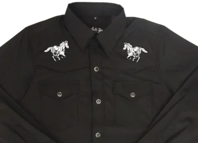 Kids Horse Embroidered Black Western Shirt