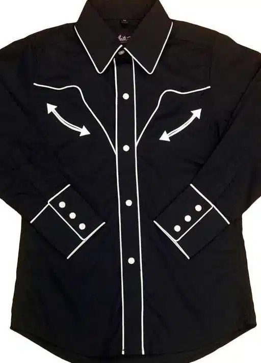 A Child vintage White piped Black western shirt with white arrows on it.