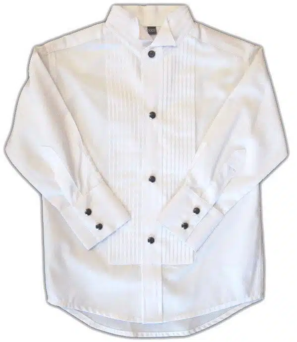 A Toddler to Child white Tuxedo western style shirt on a white background.