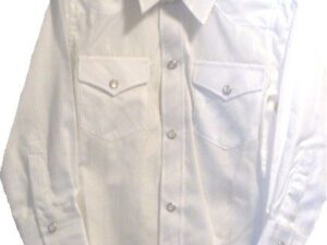 A child white tone on tone western shirt with buttons on it.