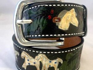 Kids Horse Tooled Black Leather Western Belt Product Image