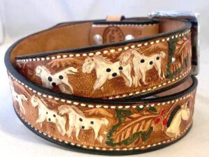 Kids Horse Tooled Brown Leather Western Belt Image