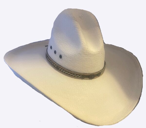 A Fine Sahuayo Palm Gus Crown 1000X Natural Straw cowboy hat on a white background.