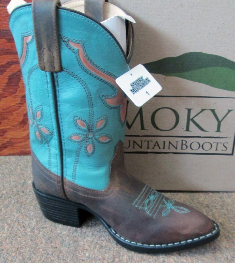 Turquoise Cactus Flower Youth 7 Women 9 cowgirl boots