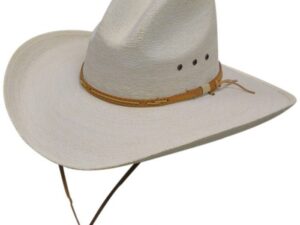 A Fine Sahuayo Palm Gus Crown 1000X Natural Straw cowboy hat on a white background.