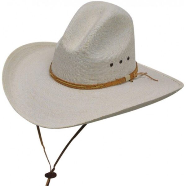 A Fine Sahuayo Palm Gus Crown 1000X Natural Straw cowboy hat on a white background.