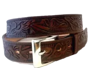 Tooled Leather Brown Western Belt