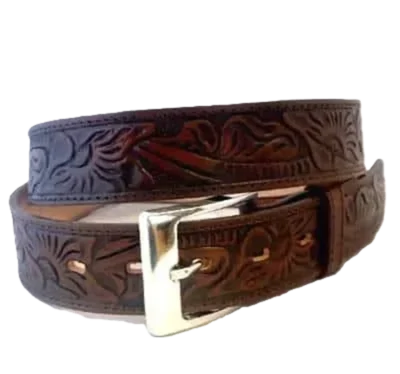 Tooled Leather Brown Western Belt