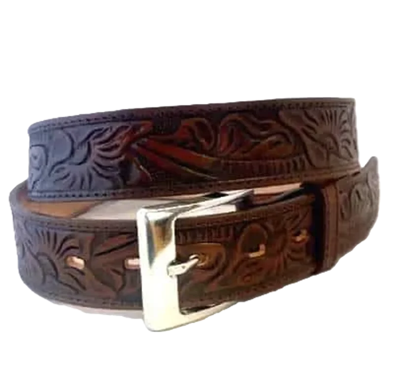 Tooled Leather Brown Western Belt