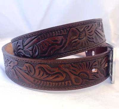 Tooled Leather Brown Western Belt