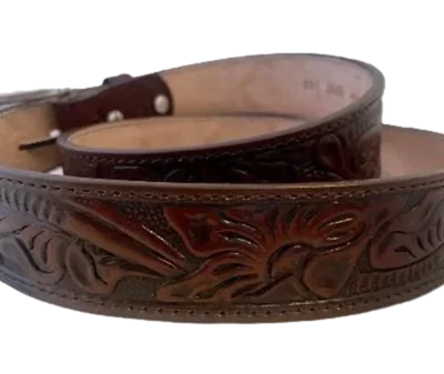 Tooled Leather Brown Western Belt